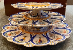 Estate French Faience Hand Painted Henriot Quimper 3-Tier Oyster Platter, 1940s