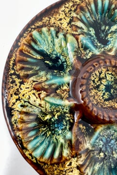 Estate French Faience Hand-Painted "Vallauris" Pottery Porcelain Oyster Plate