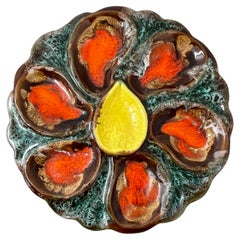 Estate French Faience Hand-Painted "Vallauris" Pottery Porcelain Oyster Plate.
