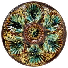 Estate French Faience Hand-Painted "Vallauris" Pottery Porcelain Oyster Plate