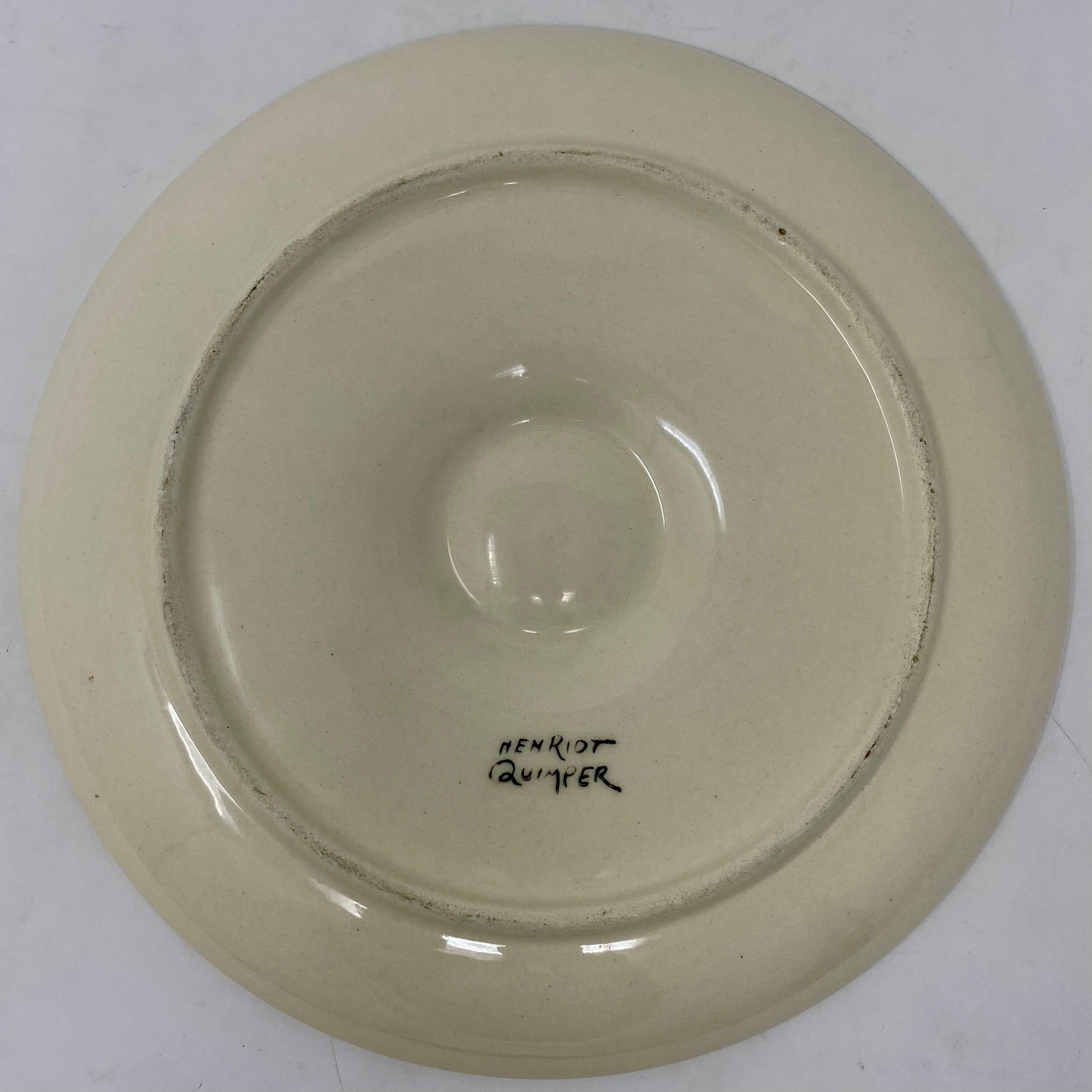20th Century Estate French Faience Henriot Quimper Painted Sea-Life Oyster Plate Circa 1940's