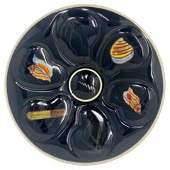 Estate French Faience Henriot Quimper Painted Sea-Life Oyster Plate circa 1940's