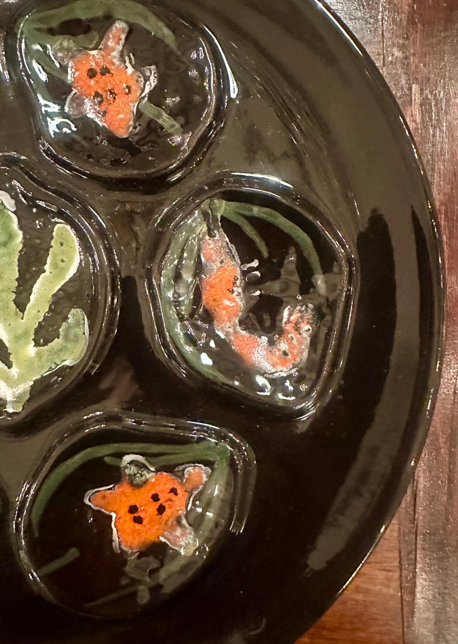 20th Century Estate French Faience Porcelain Hand-Painted Oyster Plate, Circa 1930-1940. For Sale