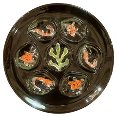 Estate French Faience Porcelain Hand-Painted Oyster Plate, Circa 1930-1940.