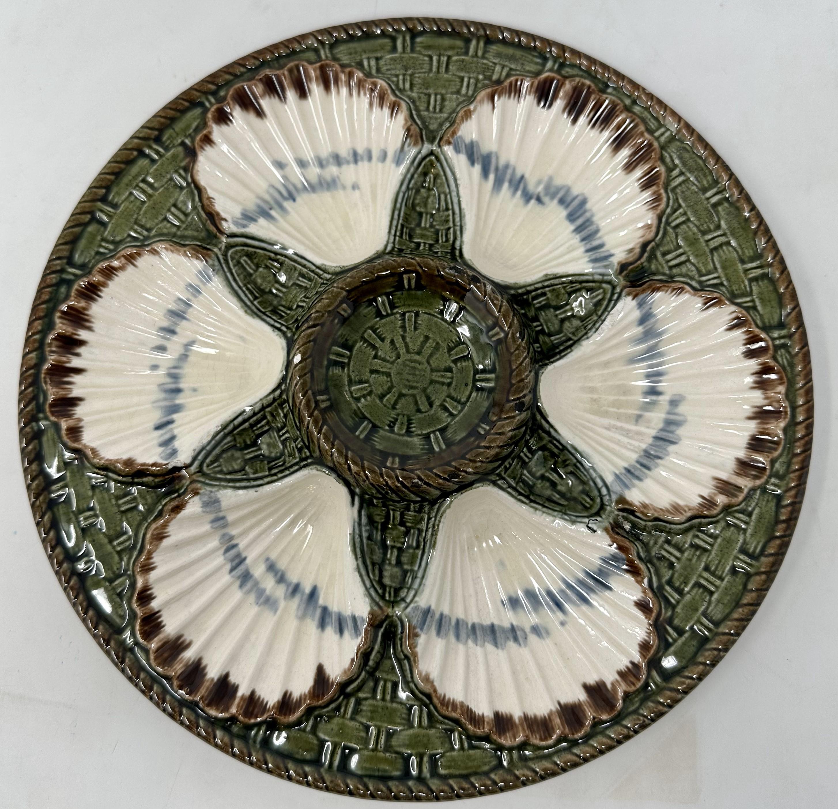 Estate French Faience Porcelain Oyster Plate Signed 