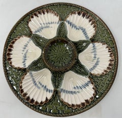 Estate French Faience Porcelain Oyster Plate Signed "Longchamp Co." Circa 1940.