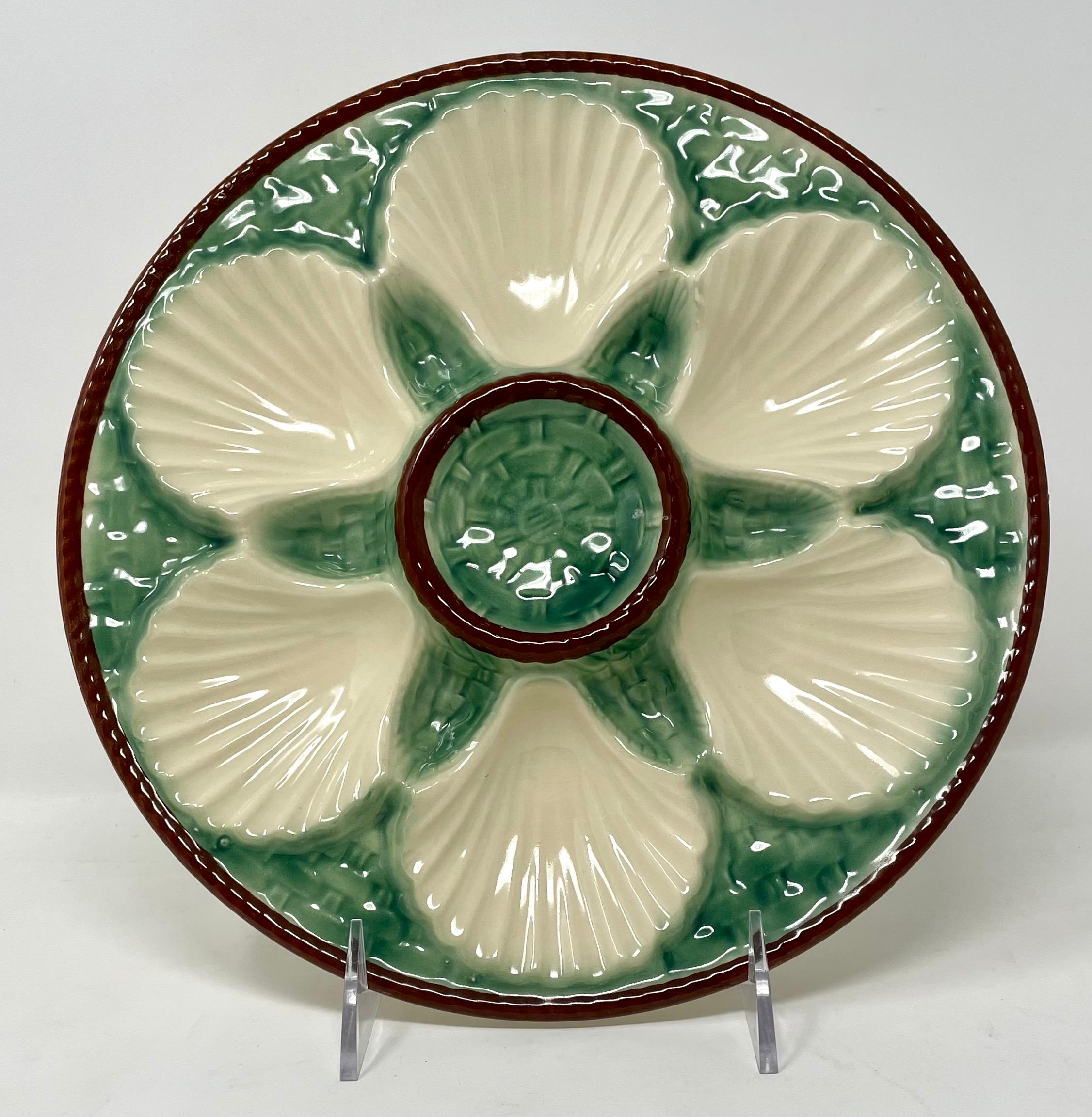 Estate French Faience pottery porcelain oyster plate by Longchamp, Circa 1930's.
