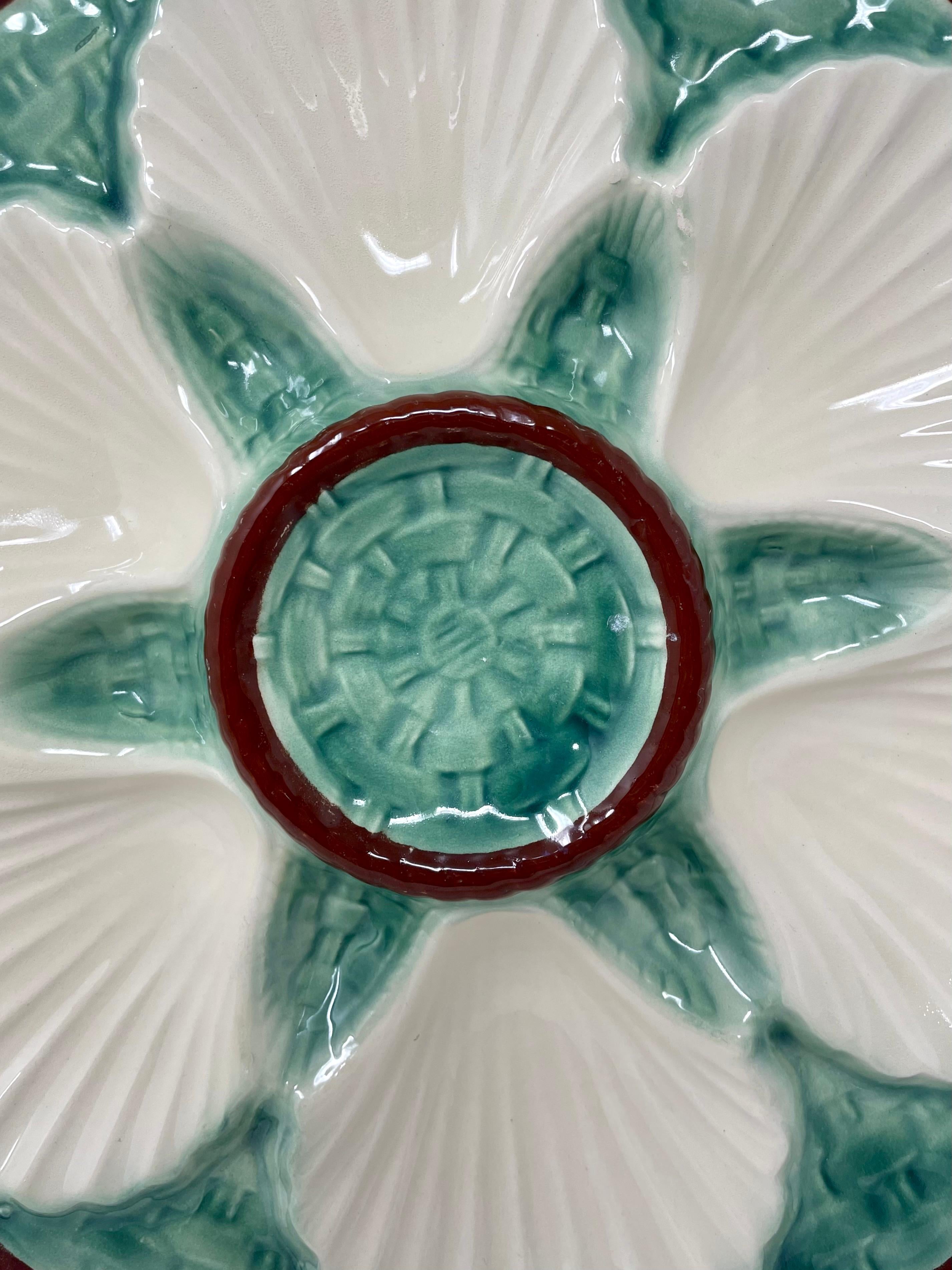 Estate French Faience Pottery Porcelain Oyster Plate by Longchamp, Circa 1930's In Good Condition In New Orleans, LA