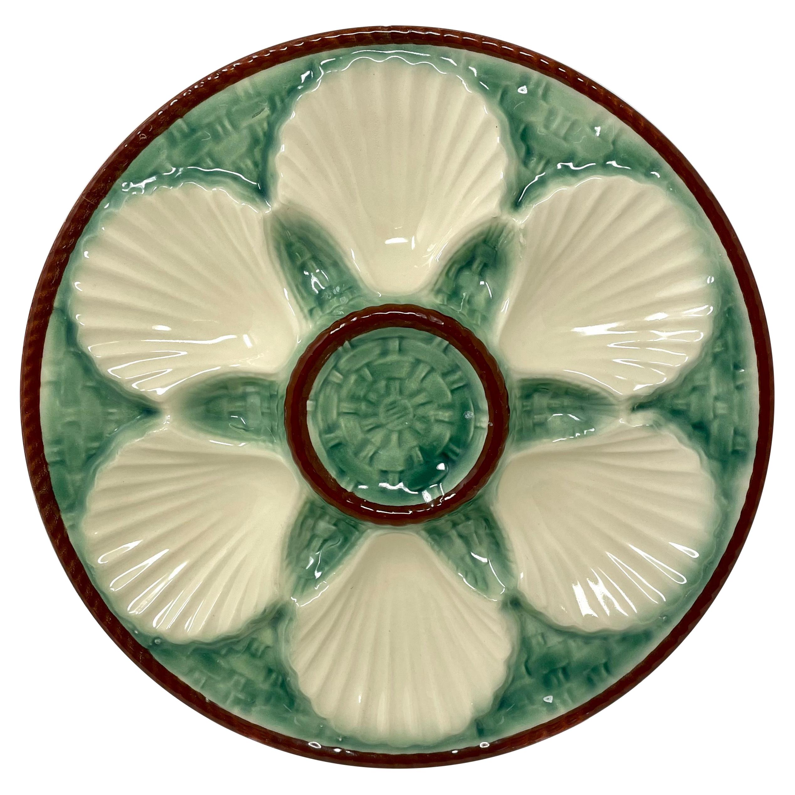 Estate French Faience Pottery Porcelain Oyster Plate by Longchamp, Circa 1930's