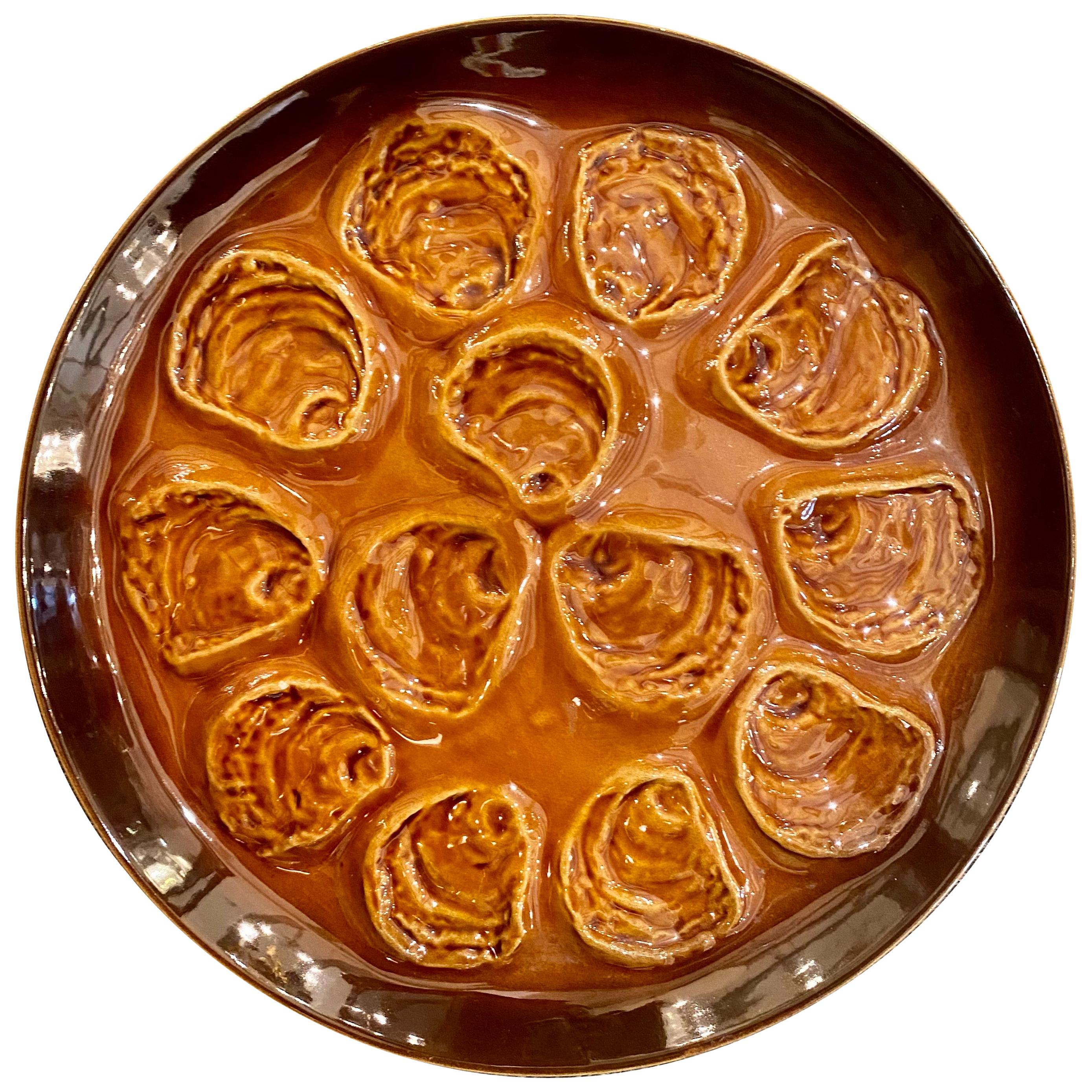 Estate French Faience Pottery Porcelain Oyster Server, circa 1960s