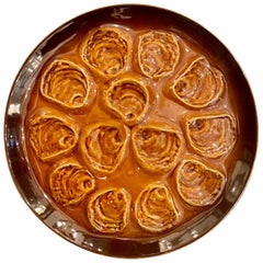 Estate French Faience Pottery Porcelain Oyster Server, circa 1960s