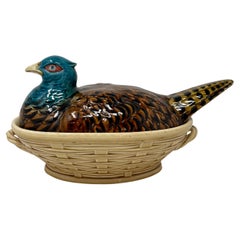 Estate French Faience "Sarreguemines Co." Porcelain Pheasant Tureen Circa 1950's