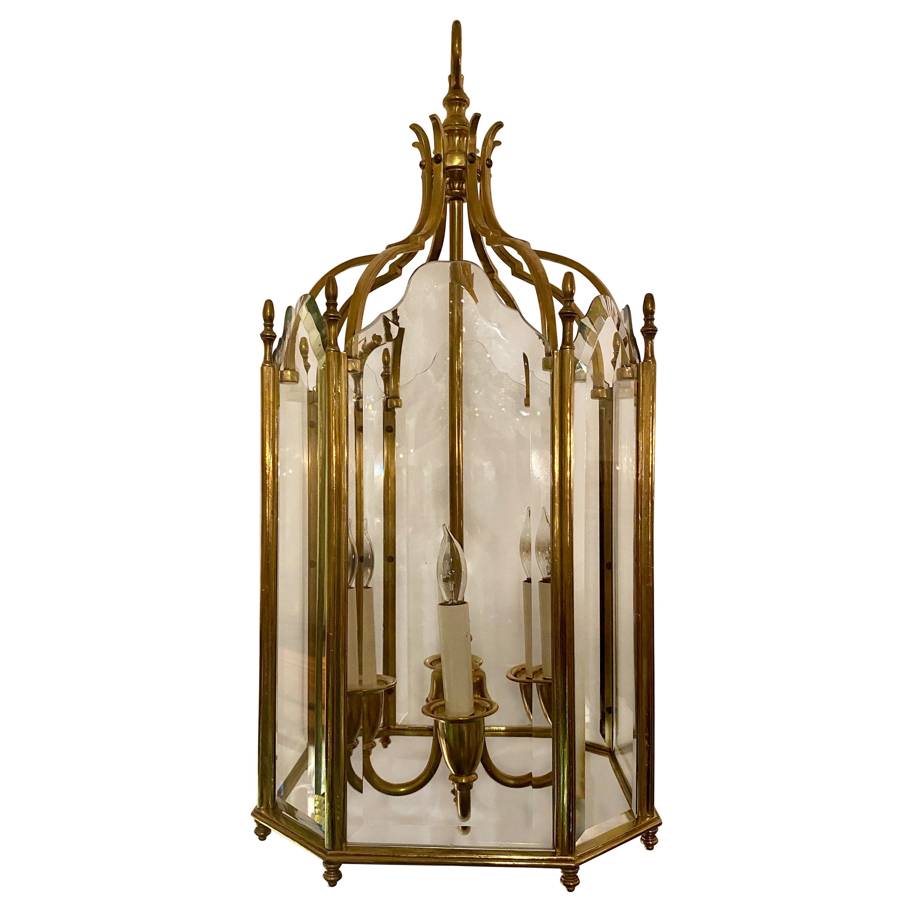 Estate French Gold Bronze Lantern, circa 1950 For Sale