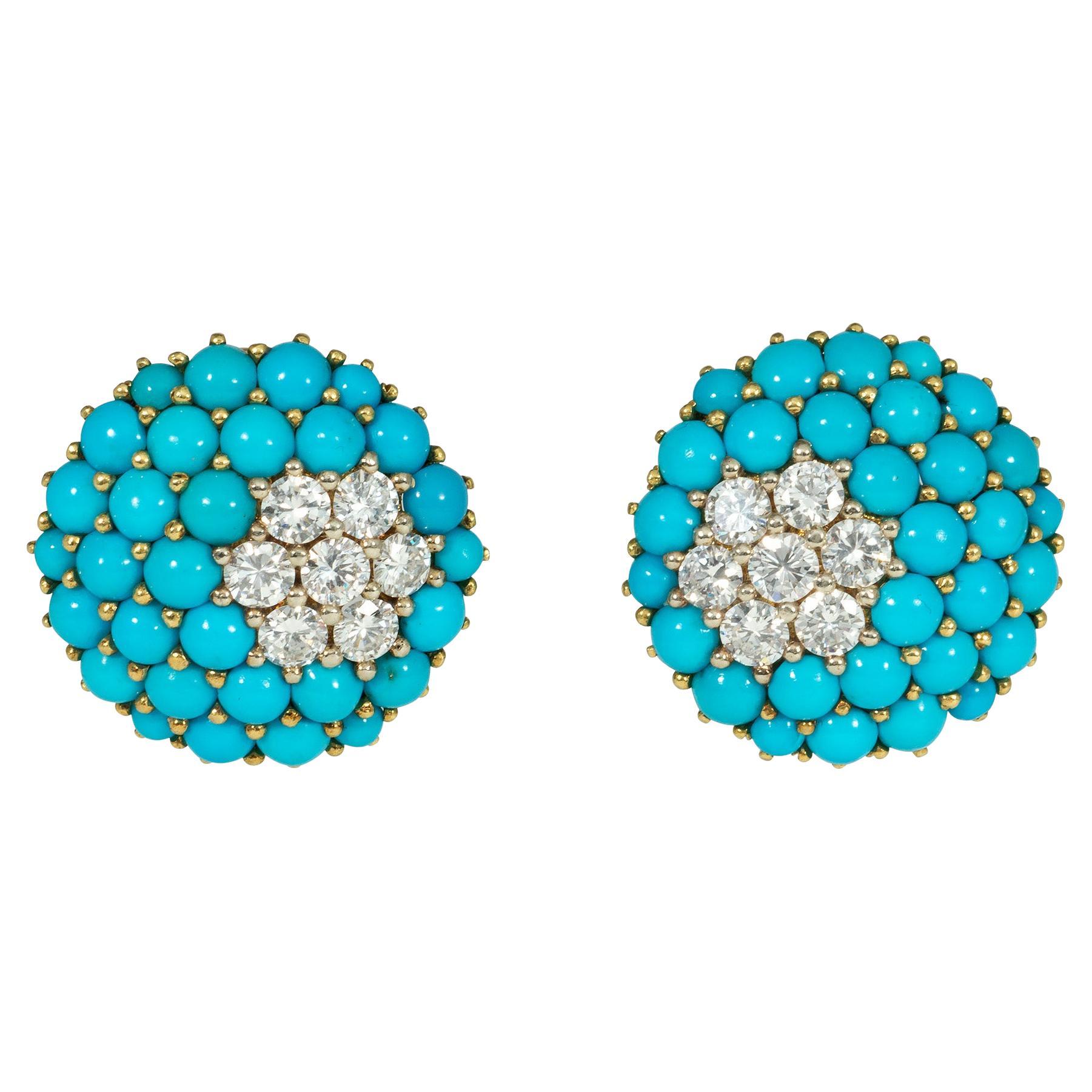 Classic Diamond Gold Cluster Earrings For Sale at 1stDibs