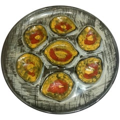 Vintage Estate French Hand-Painted Art Pottery Oyster Plate, circa 1960-1970