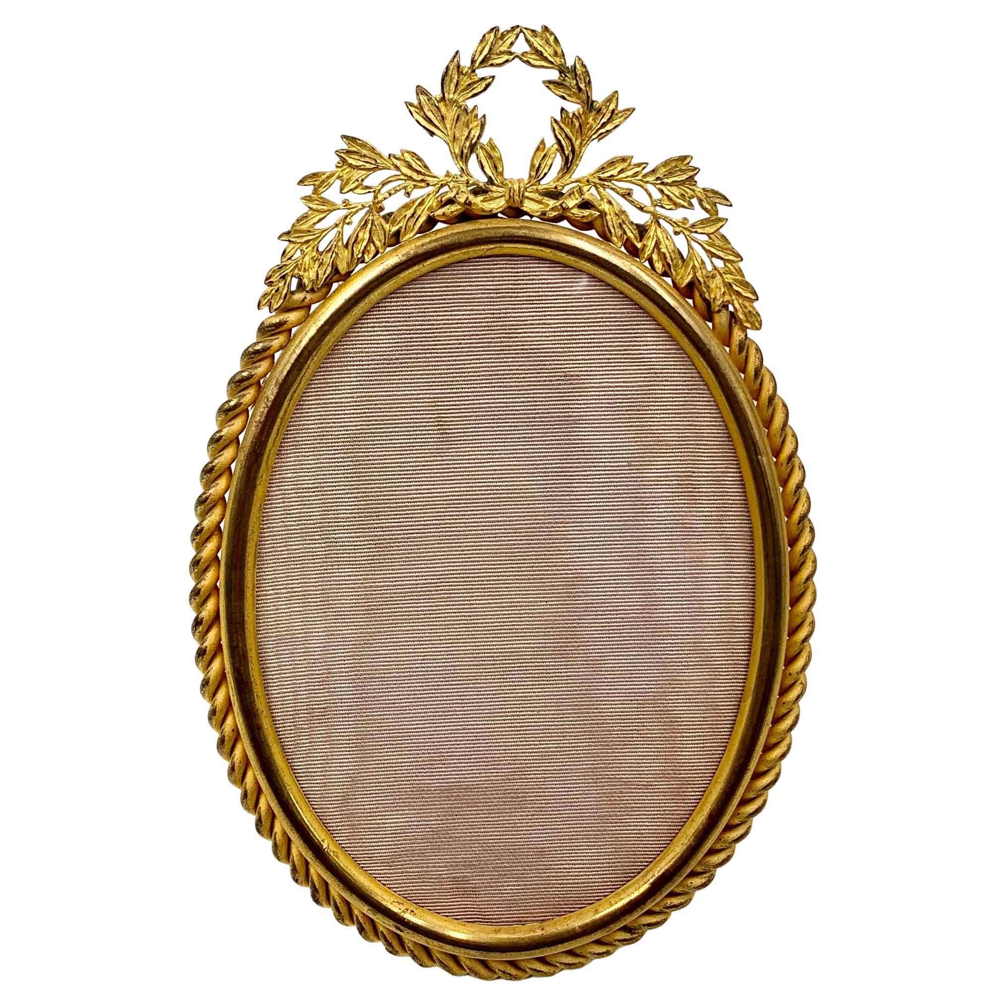 Estate French Louis XVI Style Gilt Bronze Oval Picture Frame For Sale