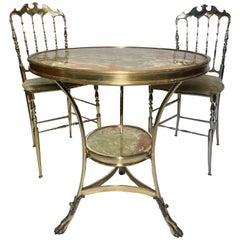 Estate French Neoclassical Bronze & Onyx Marble Bistro Table & Chairs, Ca 1940's