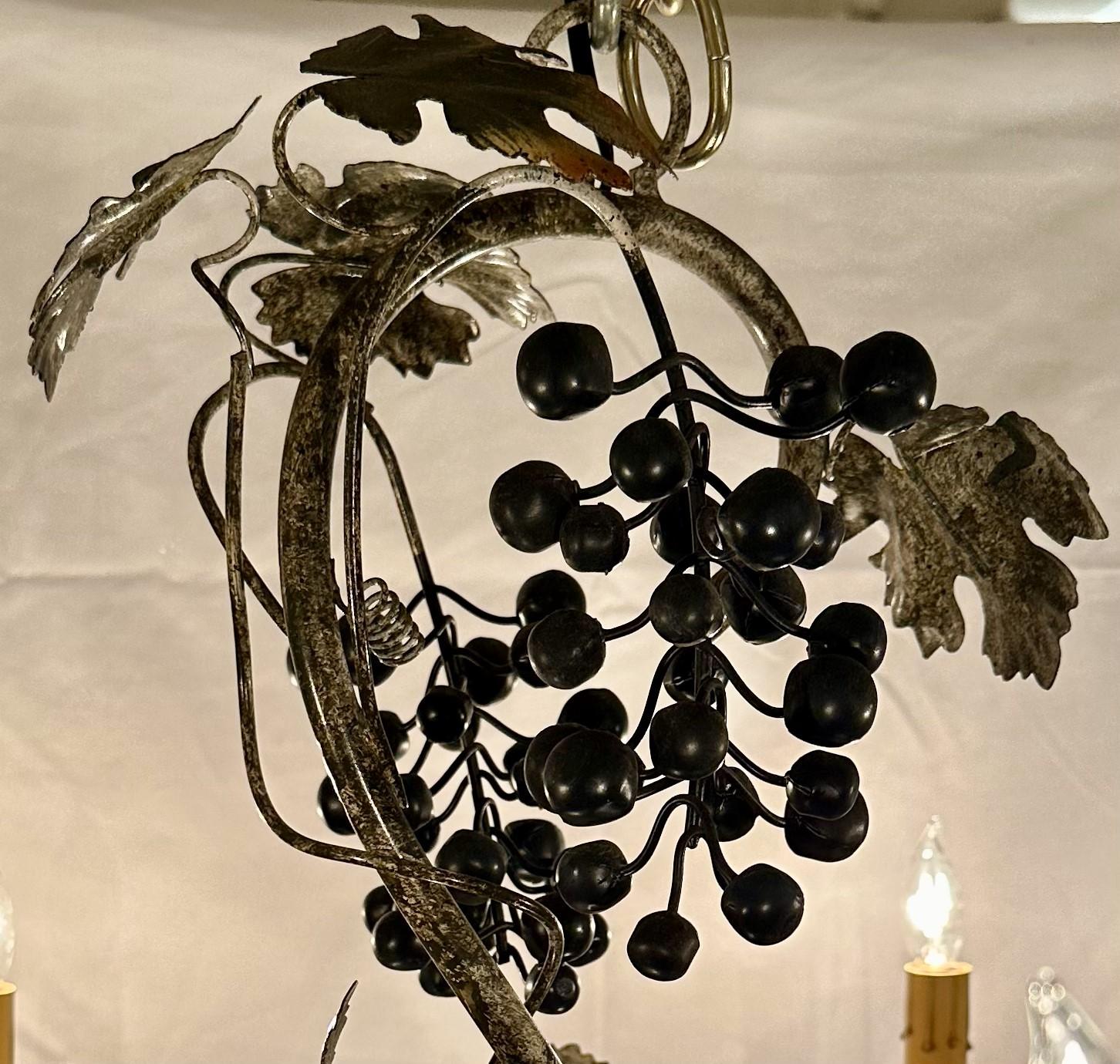 Estate French Painted Tole Grape Chandelier, Circa 1950's. In Good Condition For Sale In New Orleans, LA