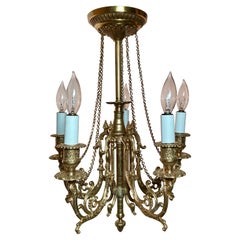 Estate French Petite Gold Bronze Chandelier, circa 1910-1920