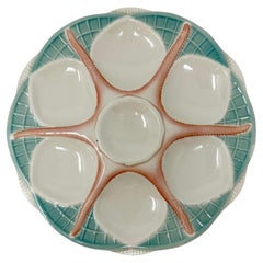 Estate French "Sarreguemines" Majolica Porcelain Oyster Plate, Circa 1950's.