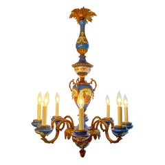 Estate French "Sevres" Blue Porcelain Bronze Doré Chandelier, circa 1930s