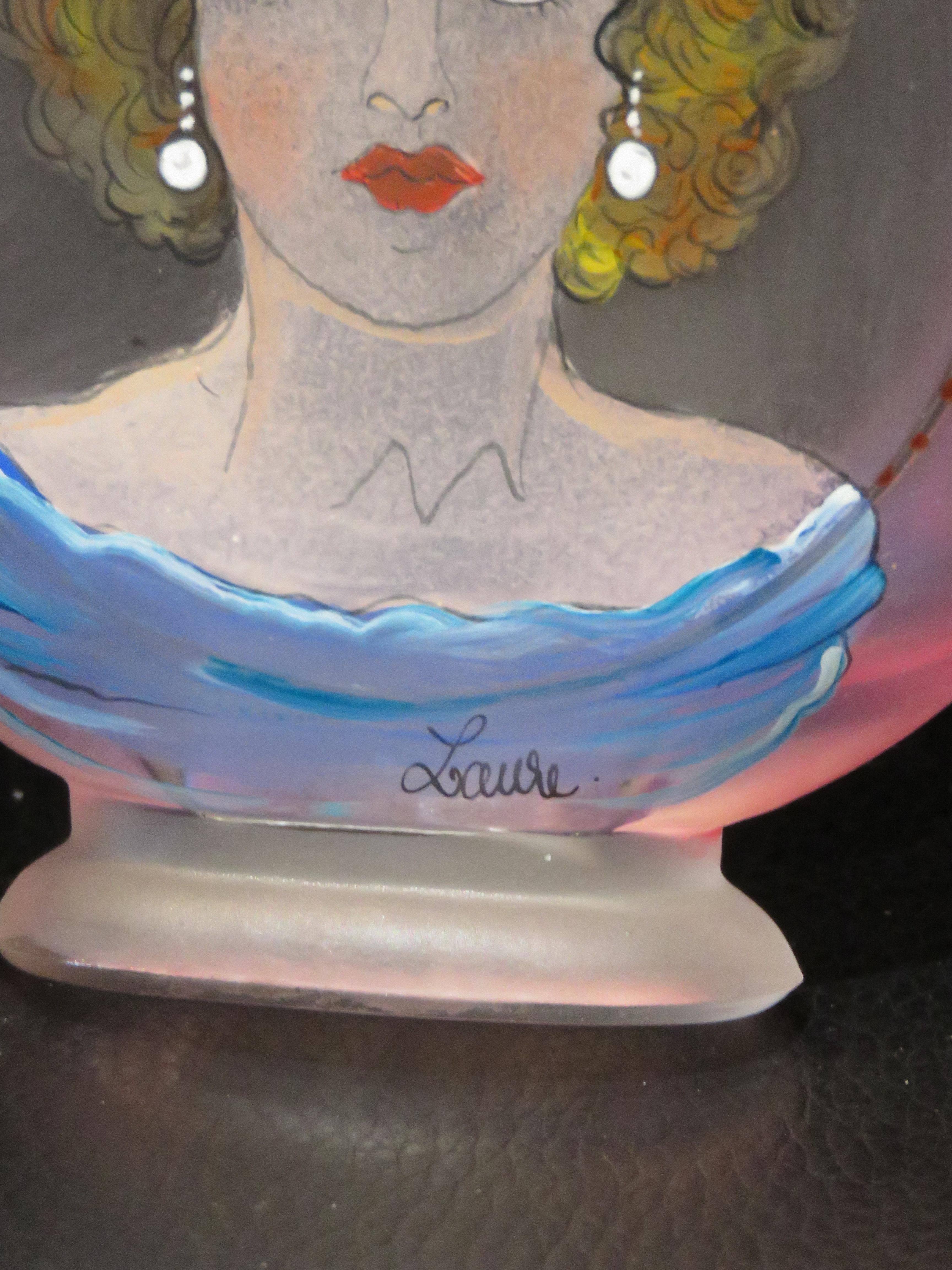 Botella de perfume Estate French Stained glass Handpainted Limited Edition Paris Francés en venta