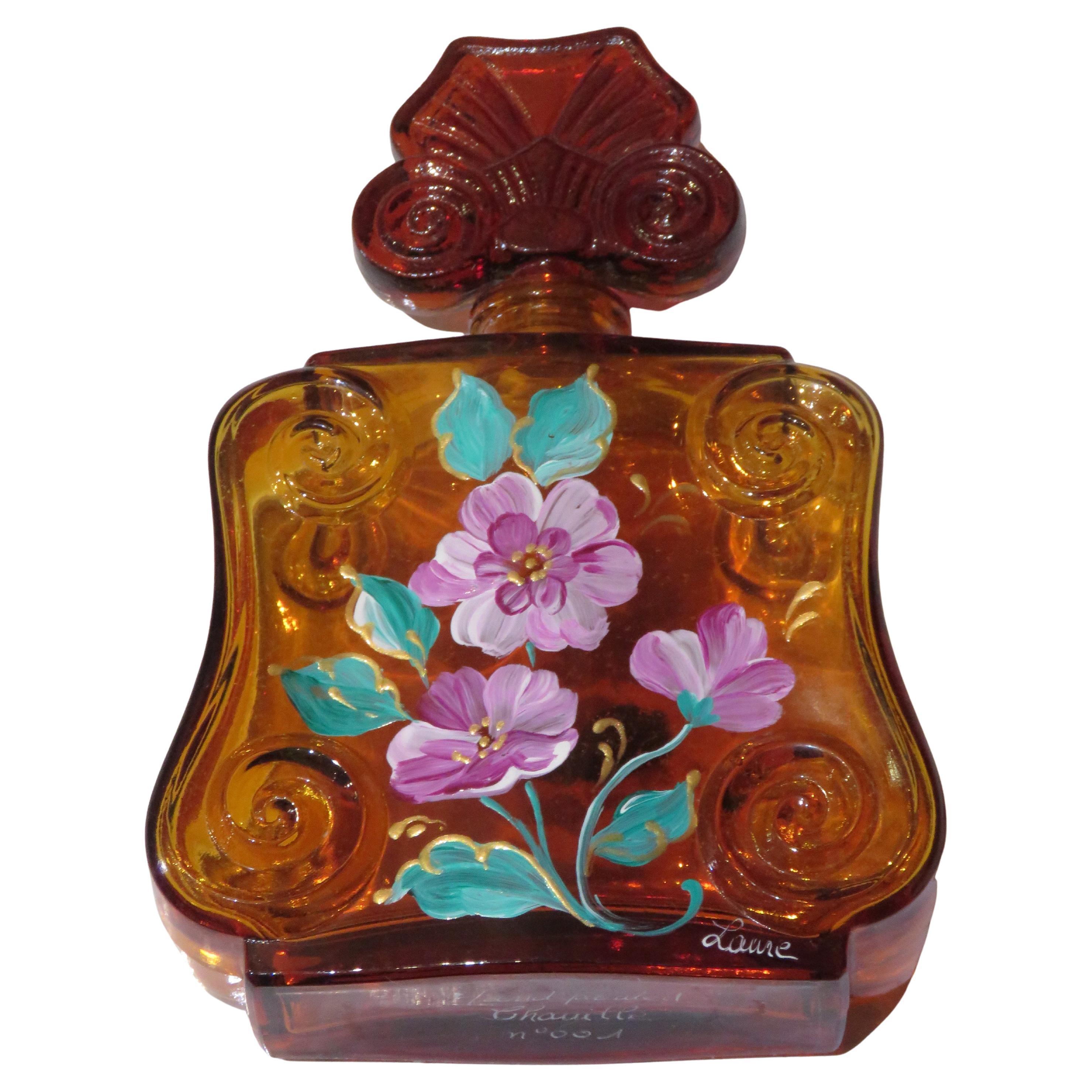 Botella de perfume Estate French Stained glass Handpainted Limited Edition Paris en venta