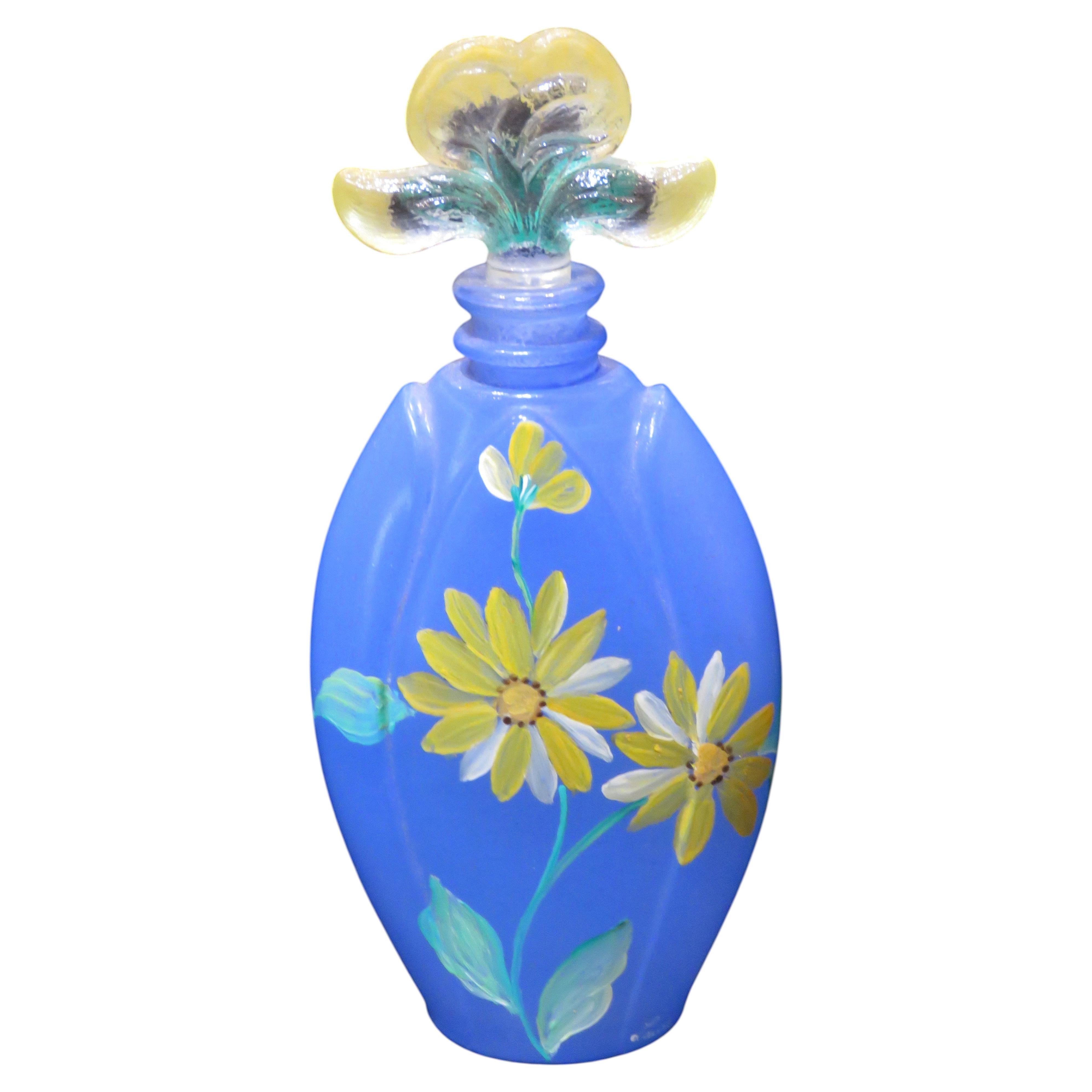 Estate French Stained Glass Handpainted Limited Edition Paris Perfume Bottle For Sale