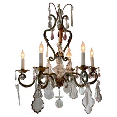 Lustre en fer forgé et cristal taillé clair et coloré Circa 1920