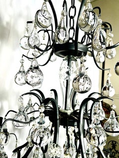 Estate French Wrought Iron and Cut Crystal Chandelier, Circa 1950's.
