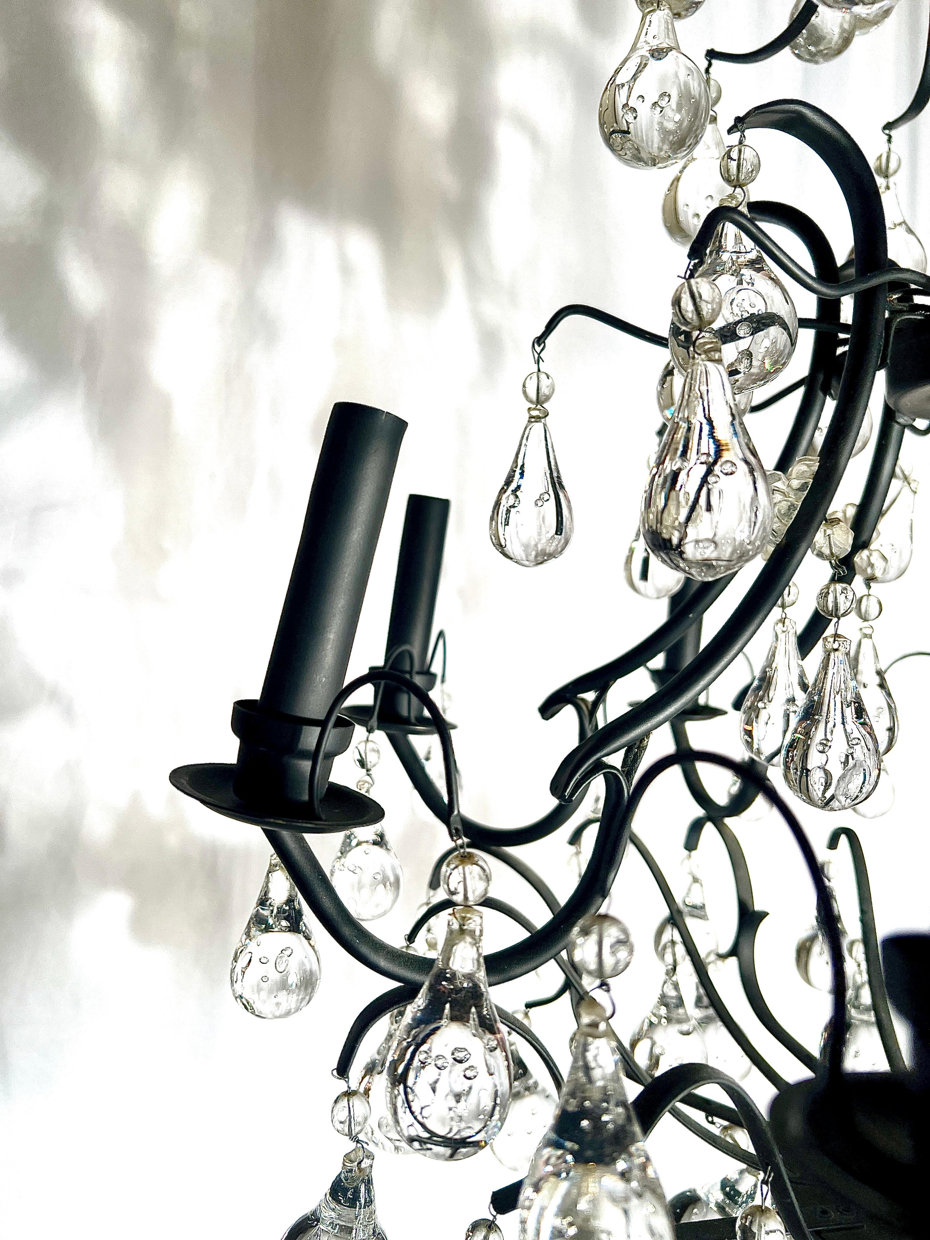 Estate French Wrought Iron and Cut Crystal Chandelier, Circa 1950's. In Good Condition For Sale In New Orleans, LA