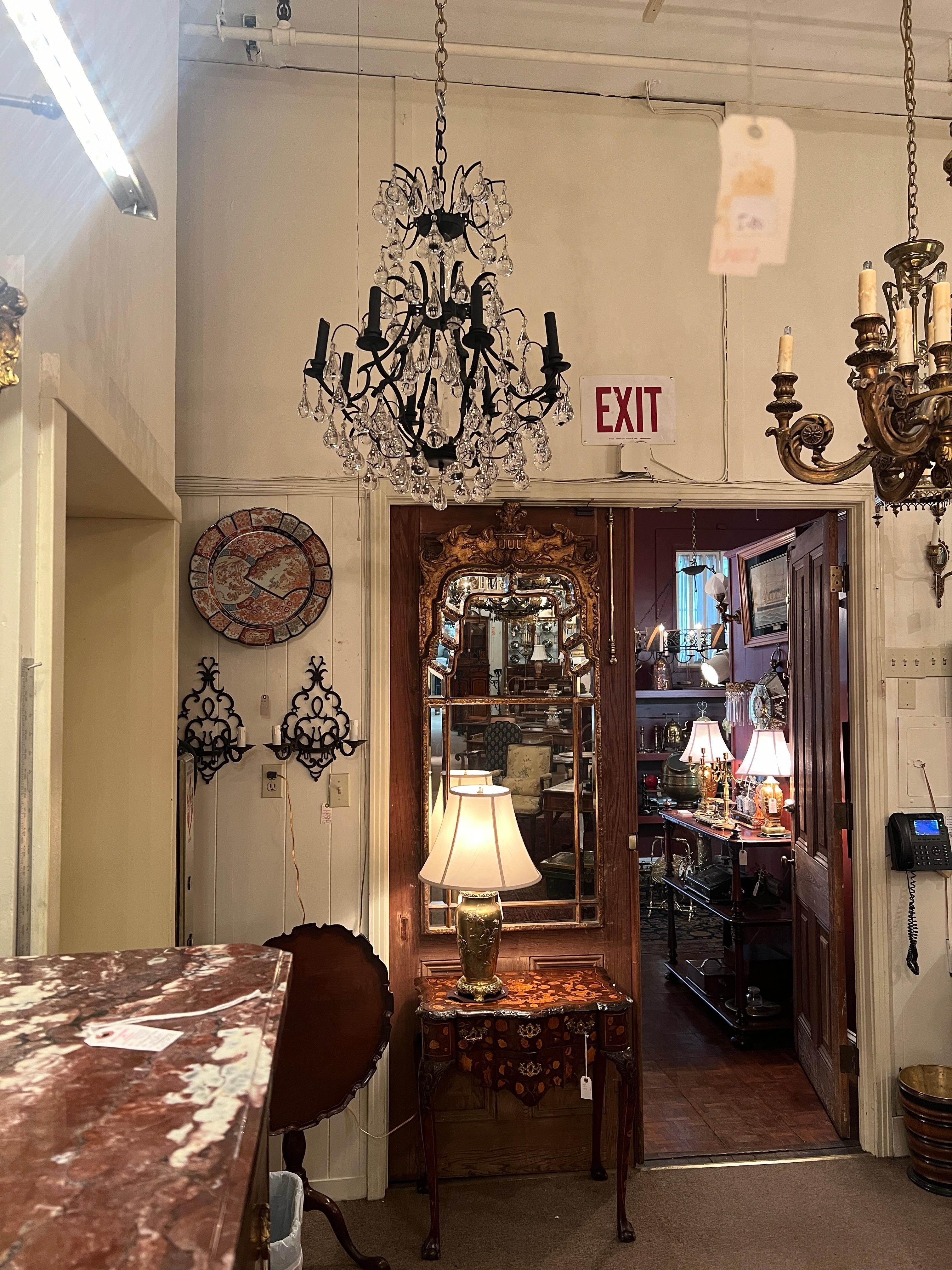 Estate French Wrought Iron and Cut Crystal Chandelier, Circa 1950's. For Sale 1