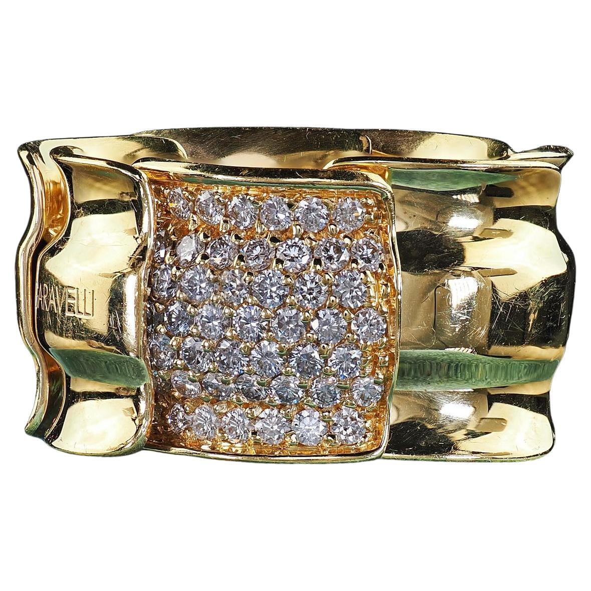 Estate Garavelli Bague cocktail large articulée en or jaune 18K avec diamants