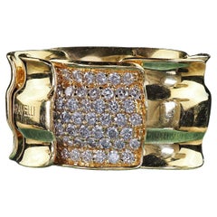 Estate Garavelli Bague cocktail large articulée en or jaune 18K avec diamants
