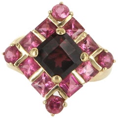 Retro Estate Garnet Pink Topaz Cocktail Ring 10 Karat Gold Fine Jewelry Pre Owned