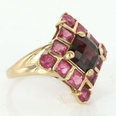 Estate Garnet Pink Topaz Cocktail Ring 10 Karat Gold Fine Jewelry Pre Owned