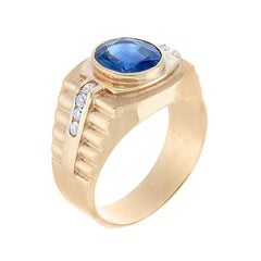 Gentleman’s Blue Sapphire Diamond Gold Ring