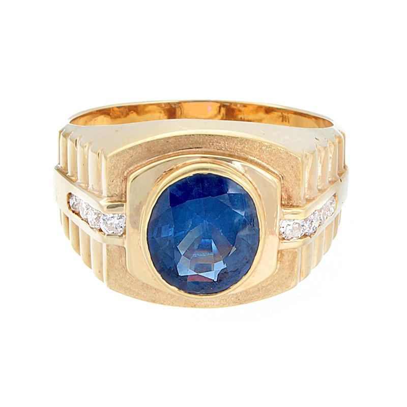 Gentleman’s Blue Sapphire Diamond Gold Ring