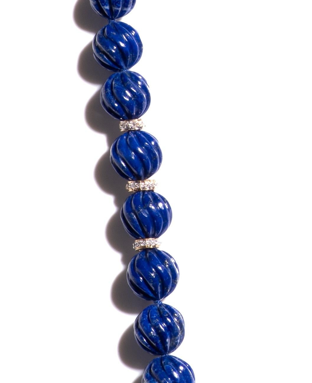 Estate Giant Lapis Lazuli Diamond 18K Gold Necklace In New Condition For Sale In GOES, NL