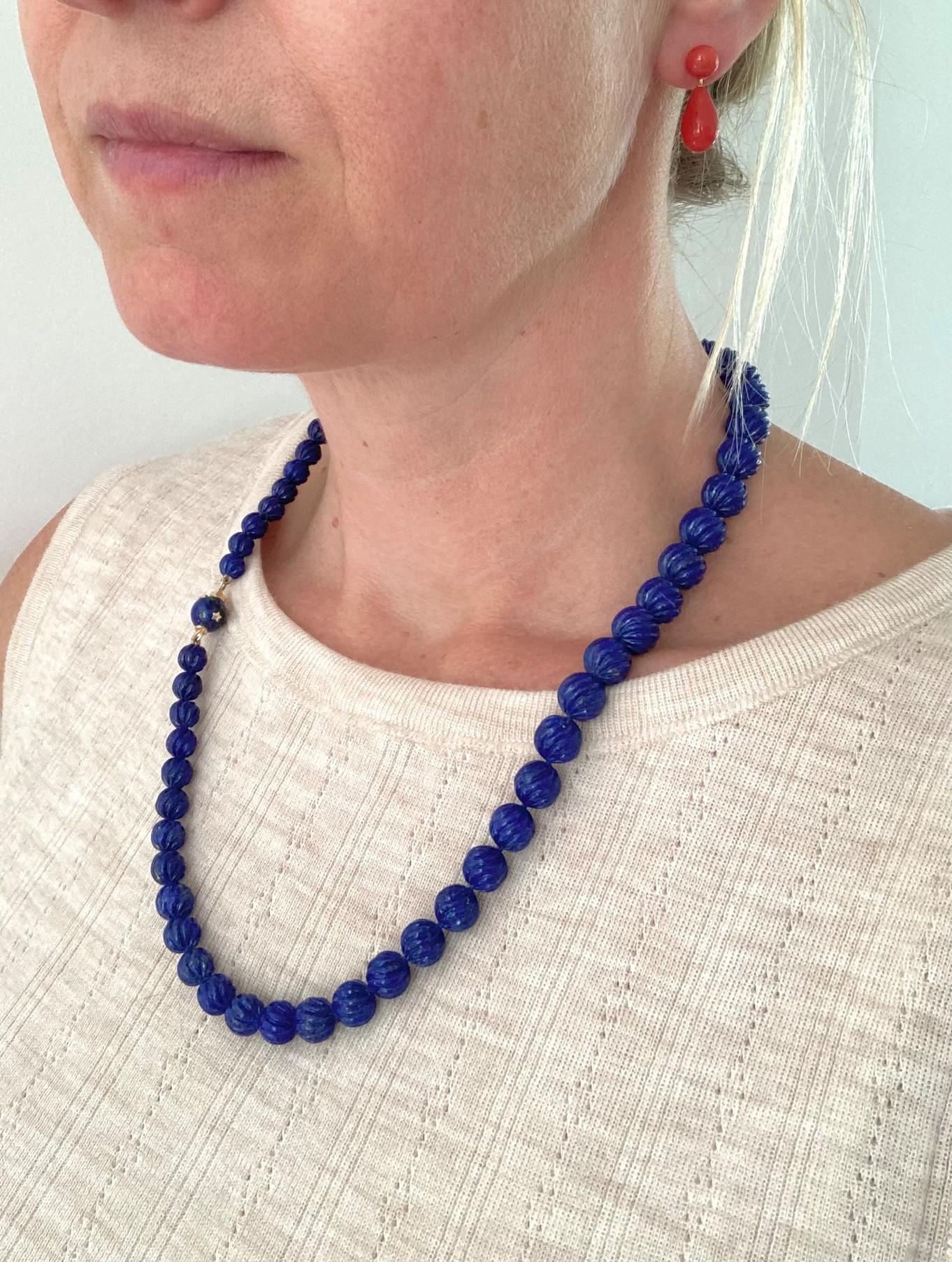 Modern Estate Giant Lapis Lazuli Diamond 18K Gold Necklace For Sale