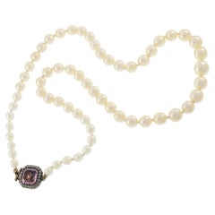 Collana di perle Akoya giapponesi genuine di proprietà con tormalina rosa Clas