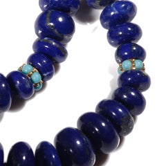 Estate Genuine Sleeping Beauty Turquoise and Lapis Lazuli Gold Necklace