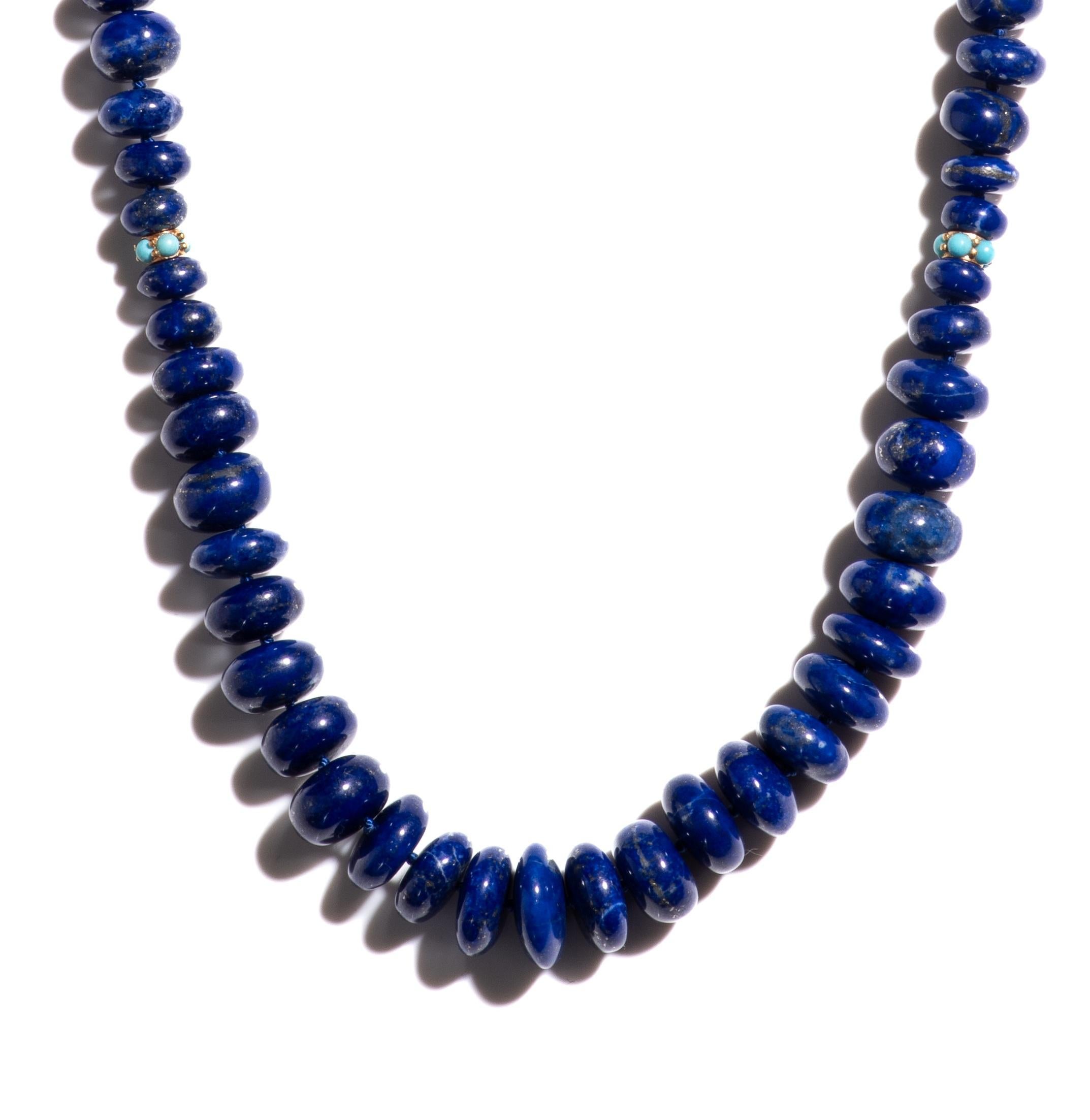Perlina Estate Genuine Sleeping Beauty Turquoise and Lapis Lazuli Gold Necklace in vendita