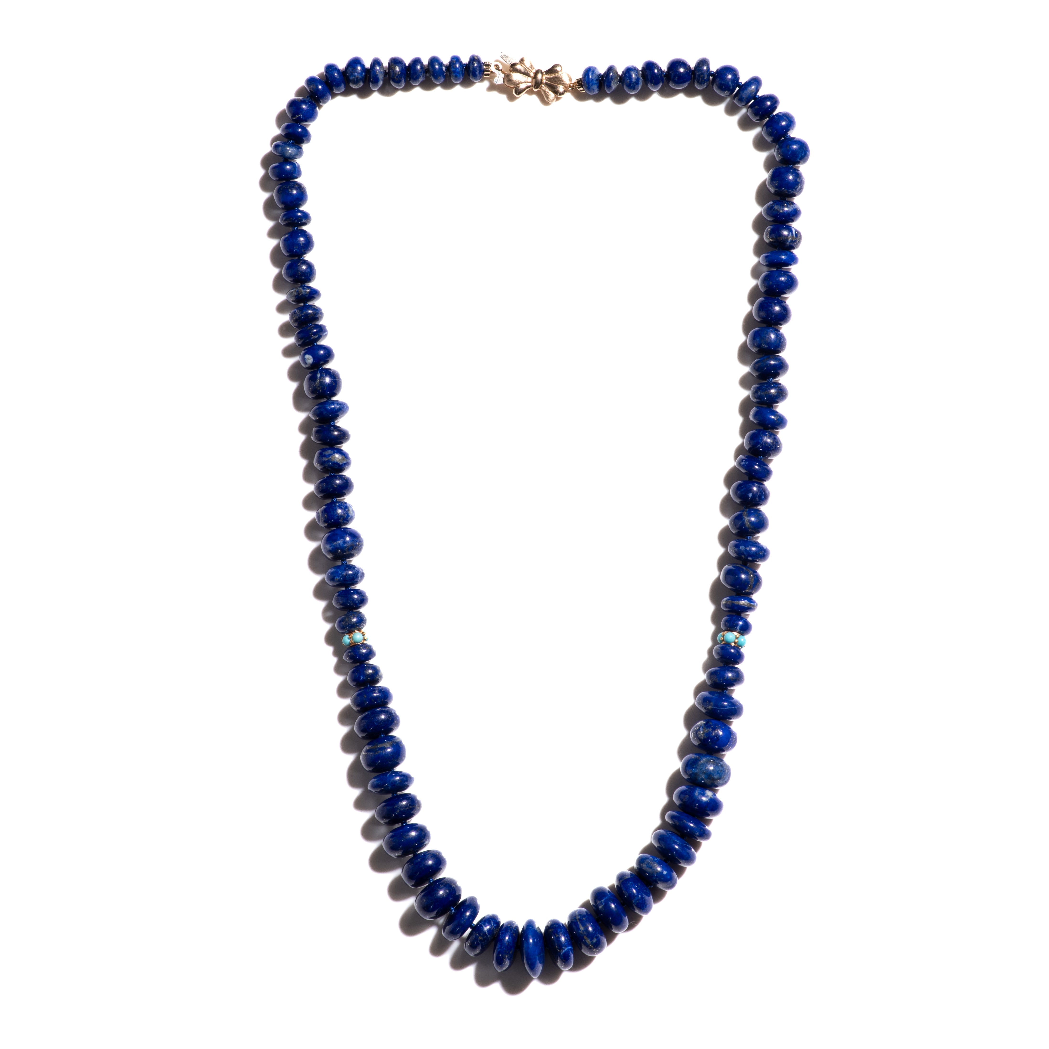 Estate Genuine Sleeping Beauty Turquoise and Lapis Lazuli Gold Necklace
