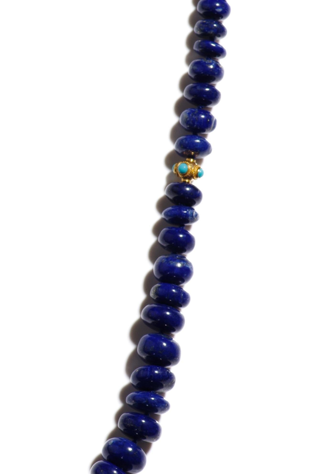 Bead Estate Genuine Sleeping Beauty Turquoise and Lapis Lazuli Yellow Gold Necklace For Sale