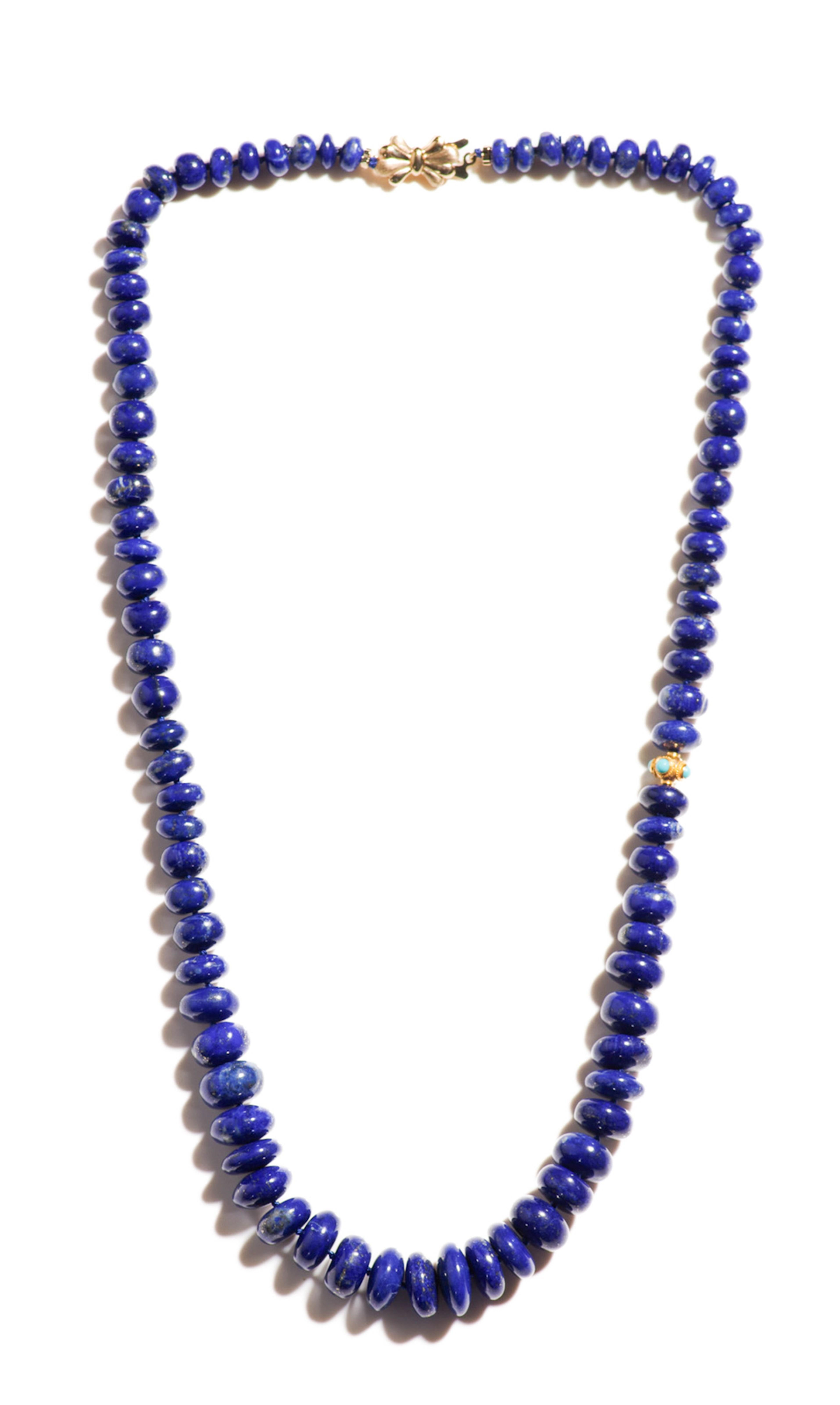 Estate Genuine Sleeping Beauty Turquoise and Lapis Lazuli Yellow Gold Necklace In New Condition For Sale In GOES, NL