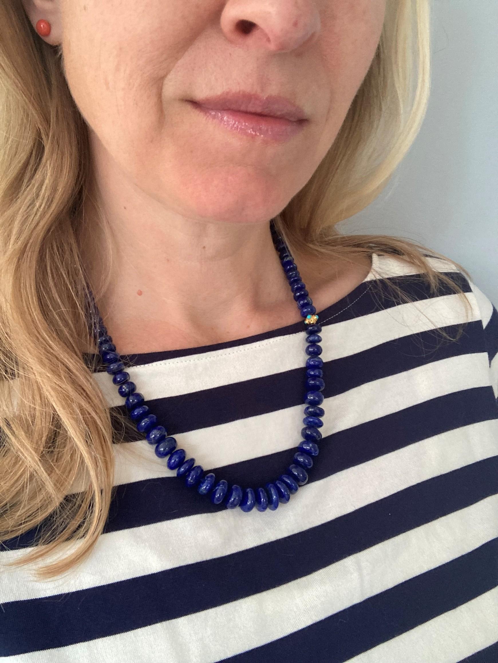 Estate Genuine Sleeping Beauty Turquoise and Lapis Lazuli Yellow Gold Necklace