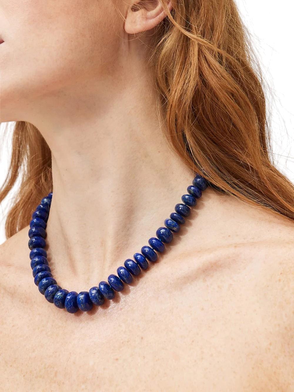 Women's Estate Genuine Sleeping Beauty Turquoise and Lapis Lazuli Yellow Gold Necklace For Sale