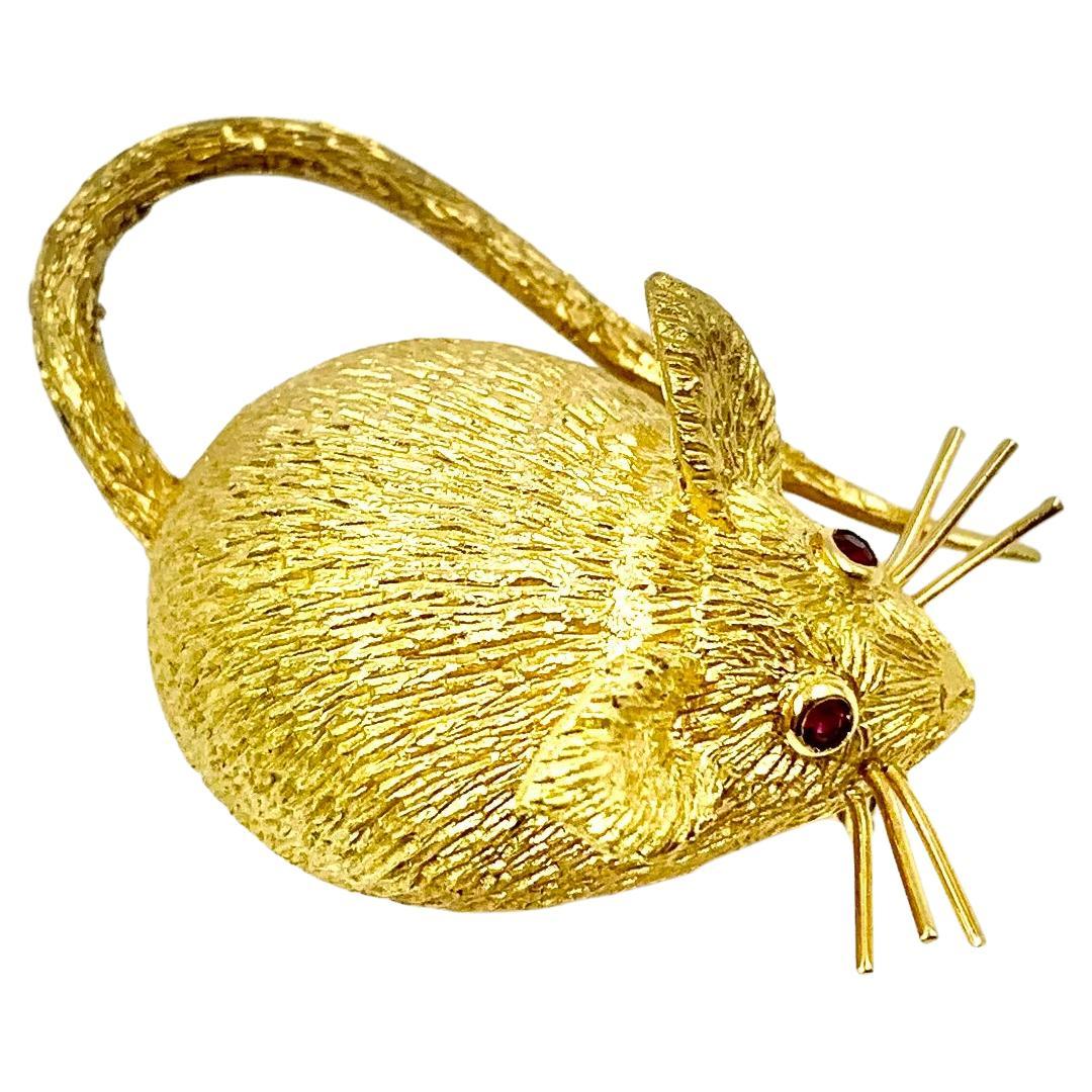 Estate Georges L
Enfant 18K Gold Ruby Mouse Clip Brooch, France, 1960
s