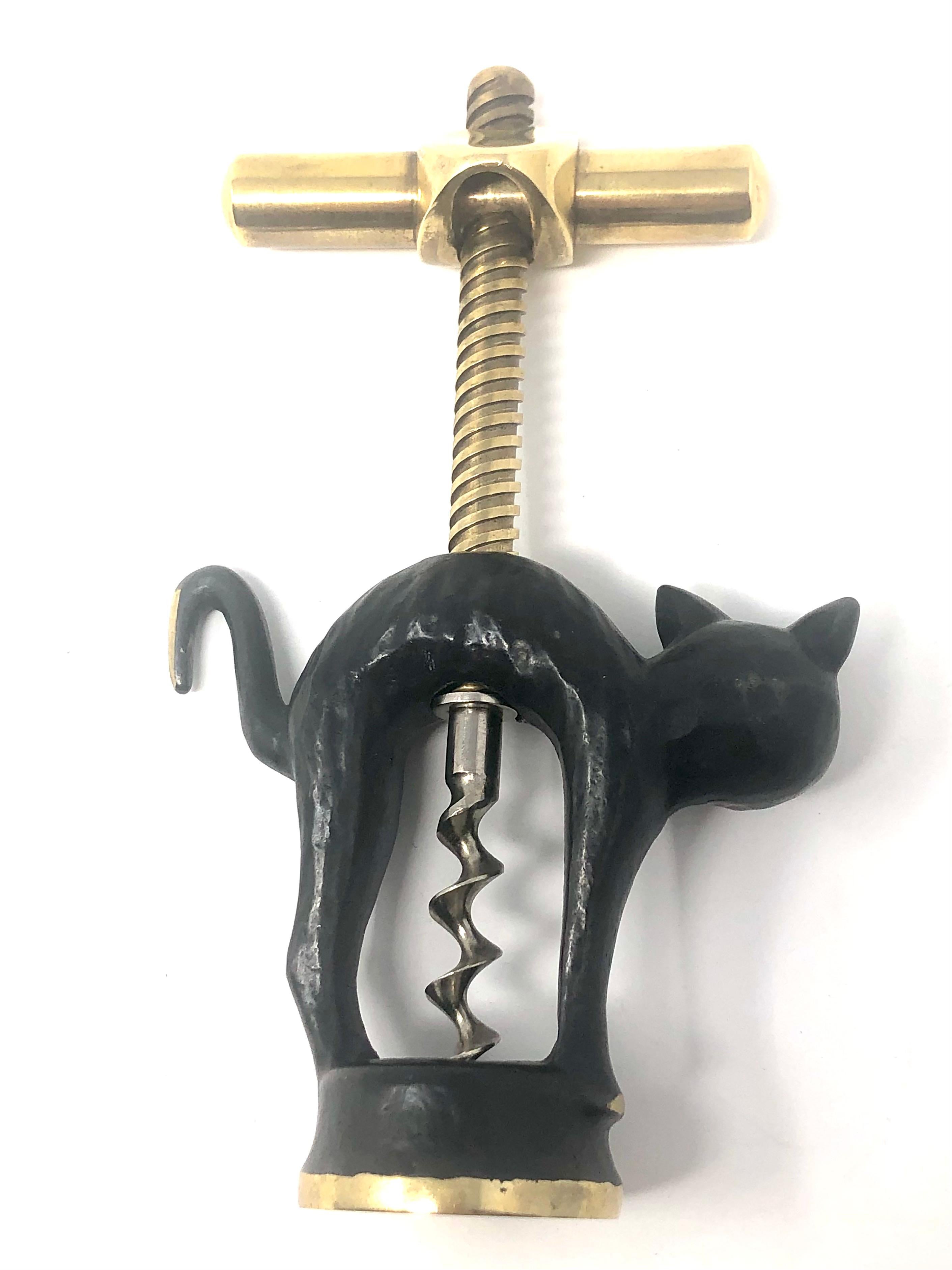 Estate German figural black cat cork screw, circa 1940-1950.